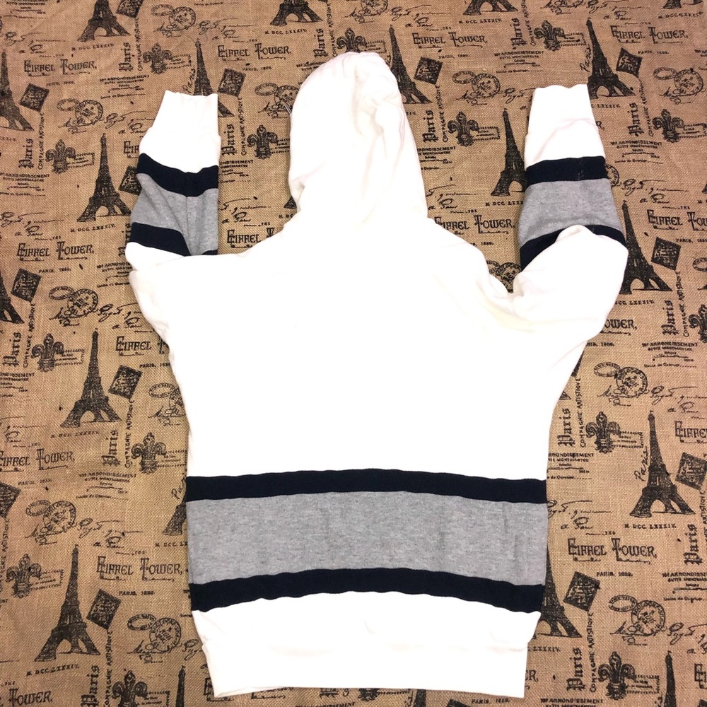 Adidas White/Navy Blue/Grey Striped Logo Embroidered Hooded Jacket Size S - Picture 9 of 9